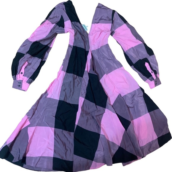 Ganni Pink and Black Check Dress | Size XS - Picture 4 of 6